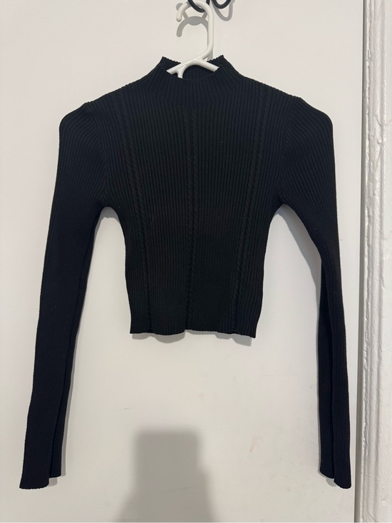 SHEIN Tops - Black Ribbed Mock Neck Crop Sweater Long Sleeve Fitted Knit Top Women XS